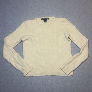 Ralph Lauren Black Label 100% Cashmere Sweater Size XL Slim Fit Cable Knit Ivory